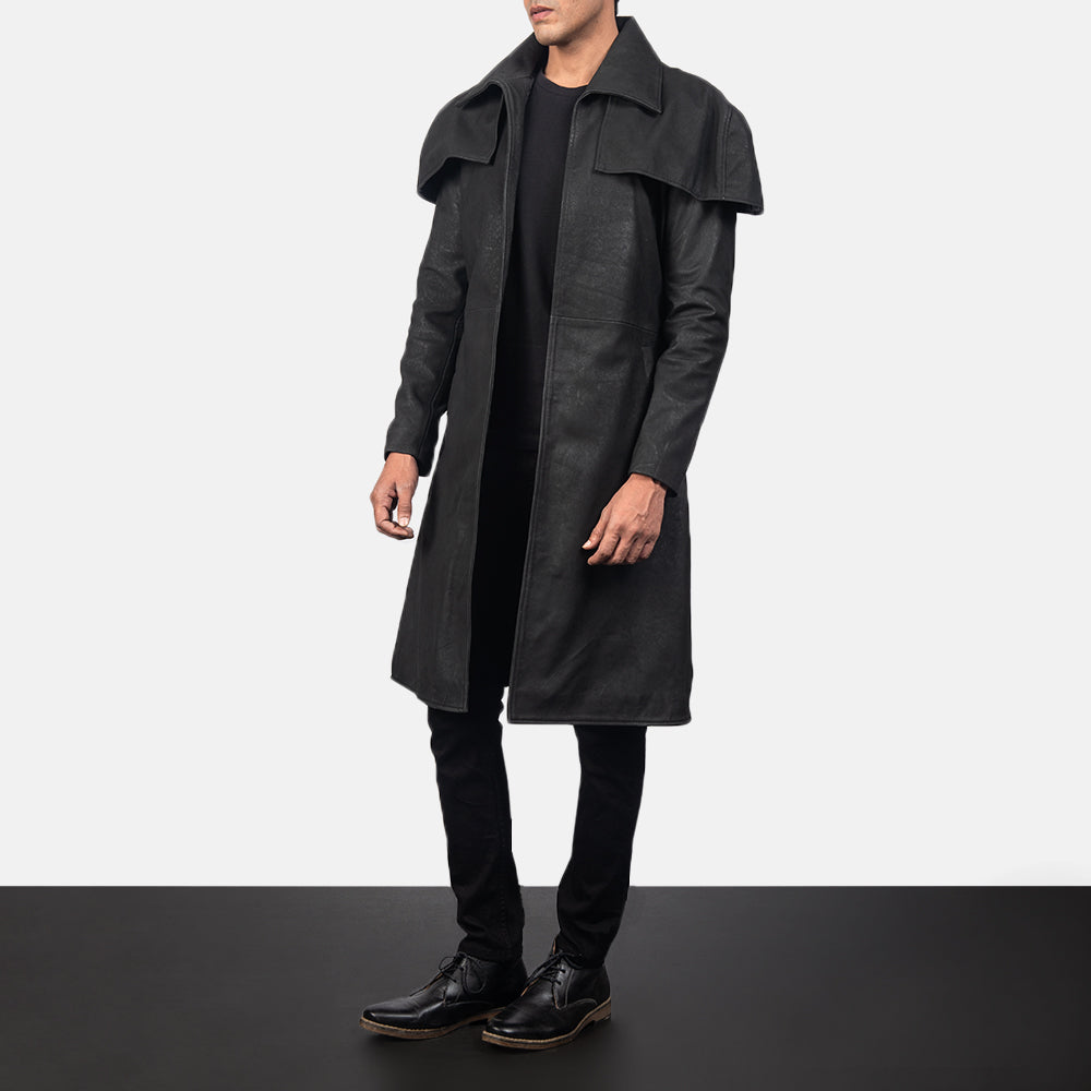 Mens leather duster coat sales