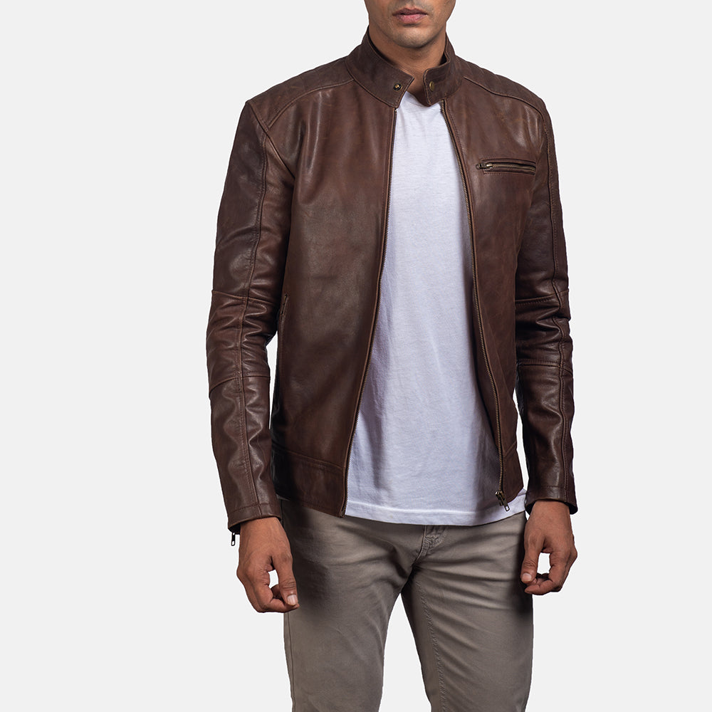 Men s Dean Brown Leather Biker Jacket The Jacket Maker