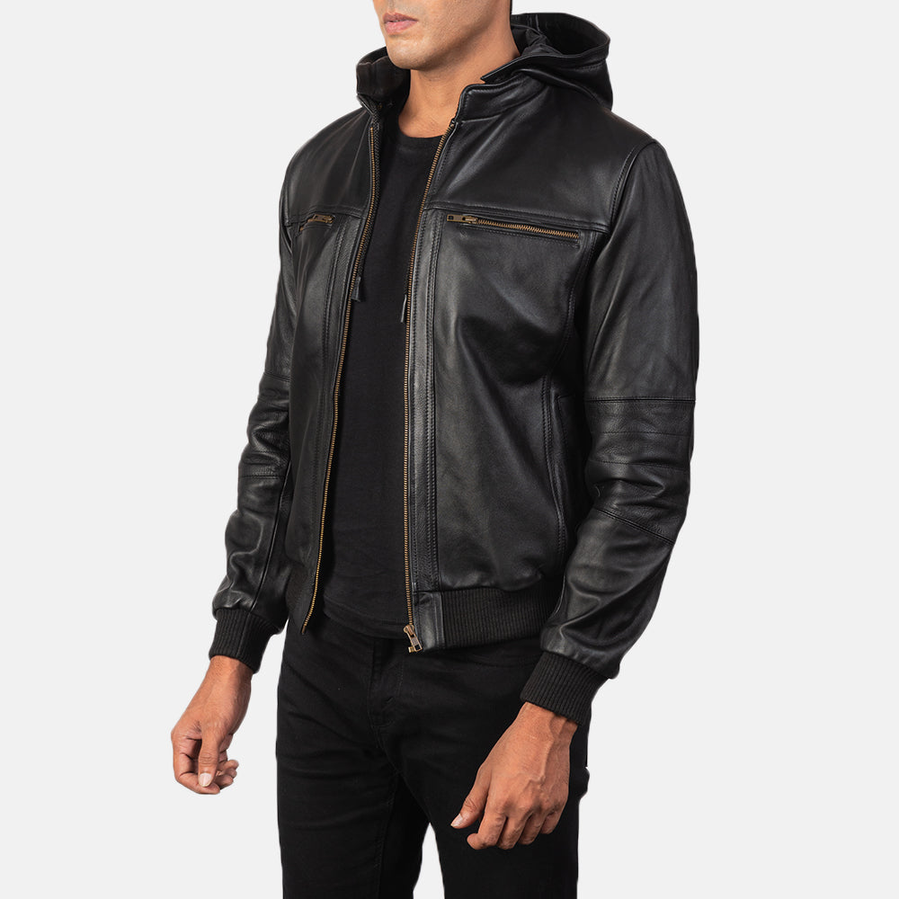 Men s Bouncer Biz Black Leather Bomber Jacket The Jacket Maker