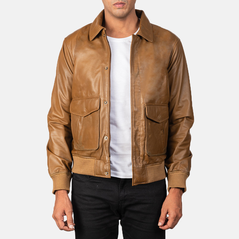 Men s Coffmen Olive Brown A2 Leather Bomber Jacket The Jacket Maker