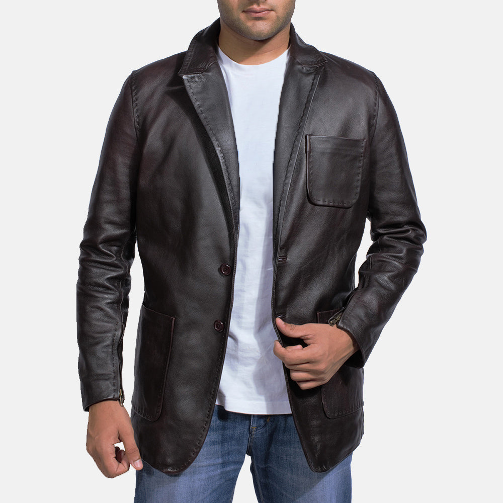 Leather blazer cheap outlet