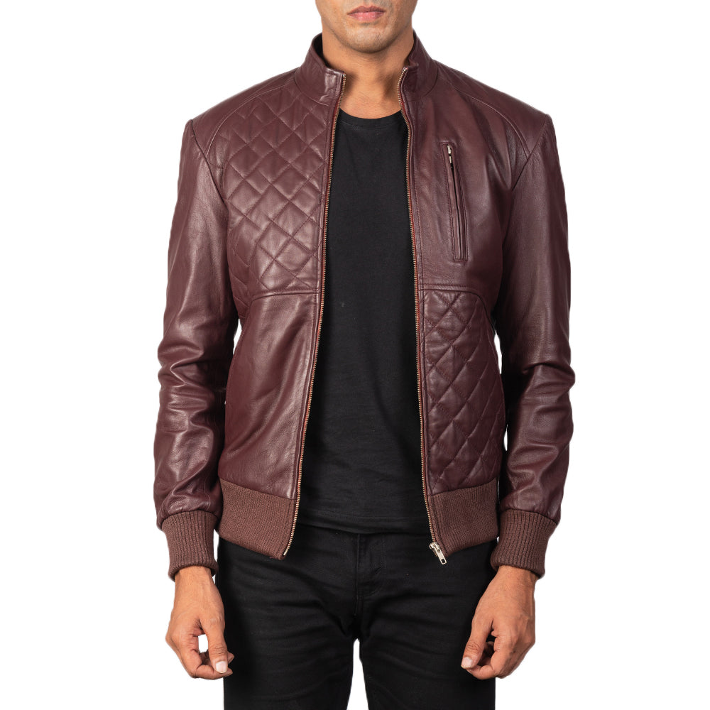 Men s Moda Maroon Leather Bomber Jacket The Jacket Maker