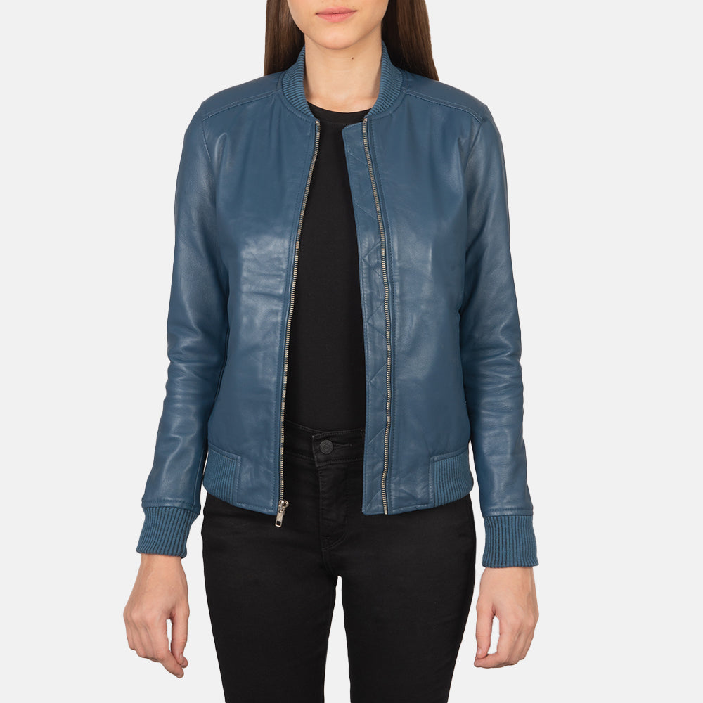 Blue bomber jacket women hot sale