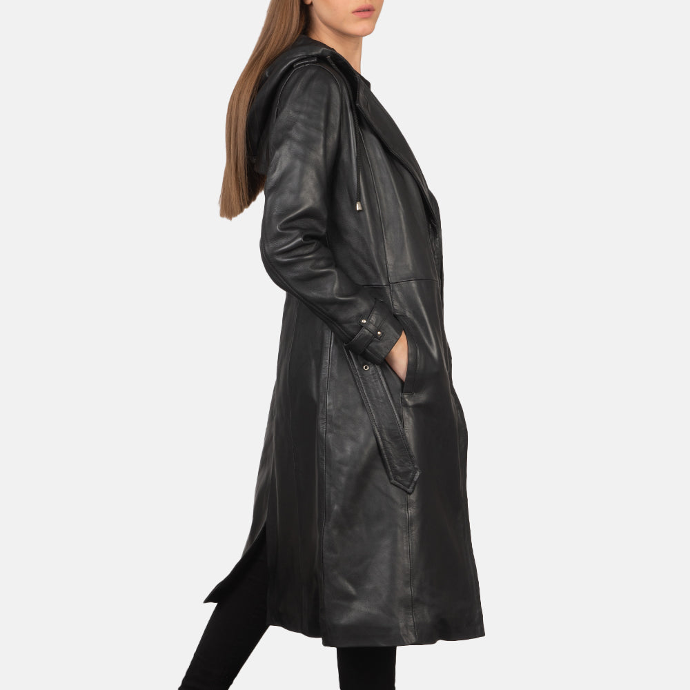 Women s Fixon Hooded Black Trench Coat The Jacket Maker