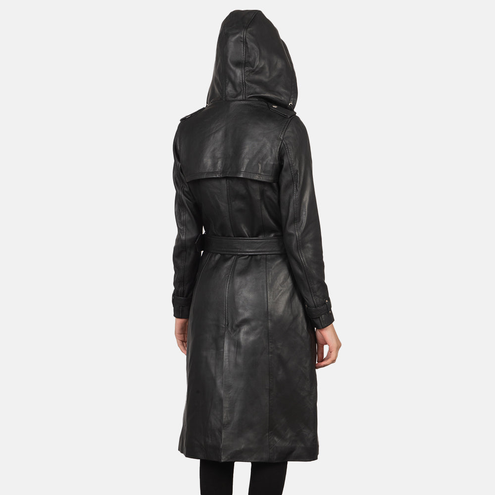 Women s Fixon Hooded Black Trench Coat The Jacket Maker