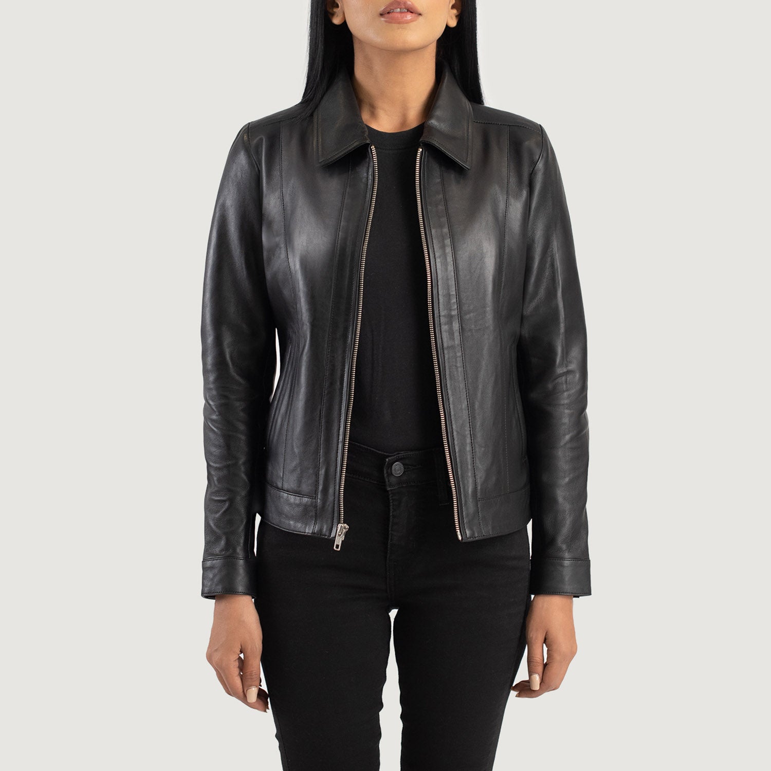 Women's Vixen Black Classic Collar Leather Jacket โ The Jacket Maker