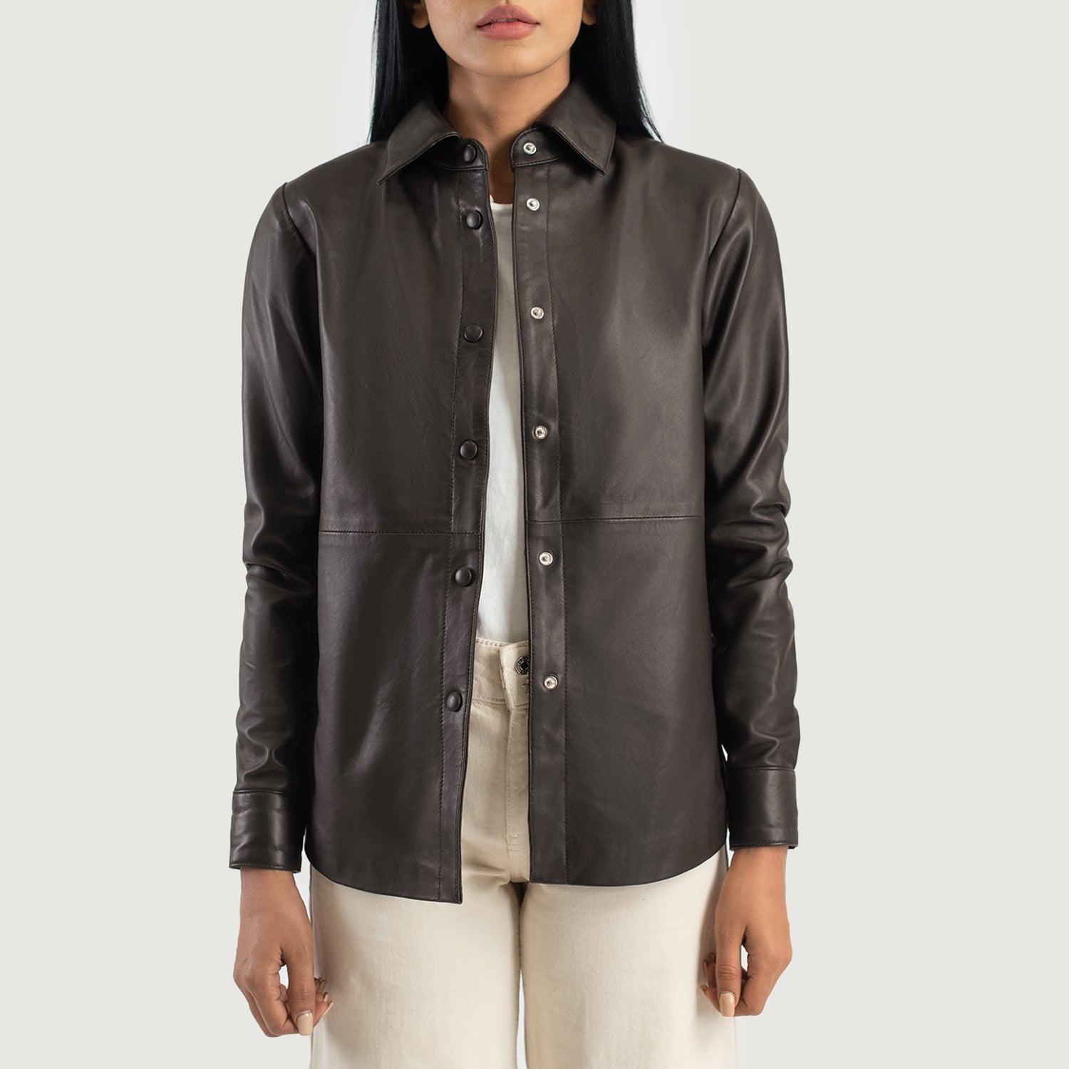 Leather shirt jacket womens clearance