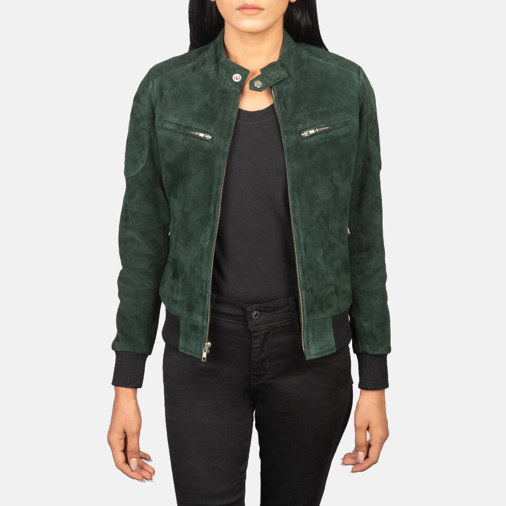 Women s Zenna Green Suede Bomber Jacket The Jacket Maker