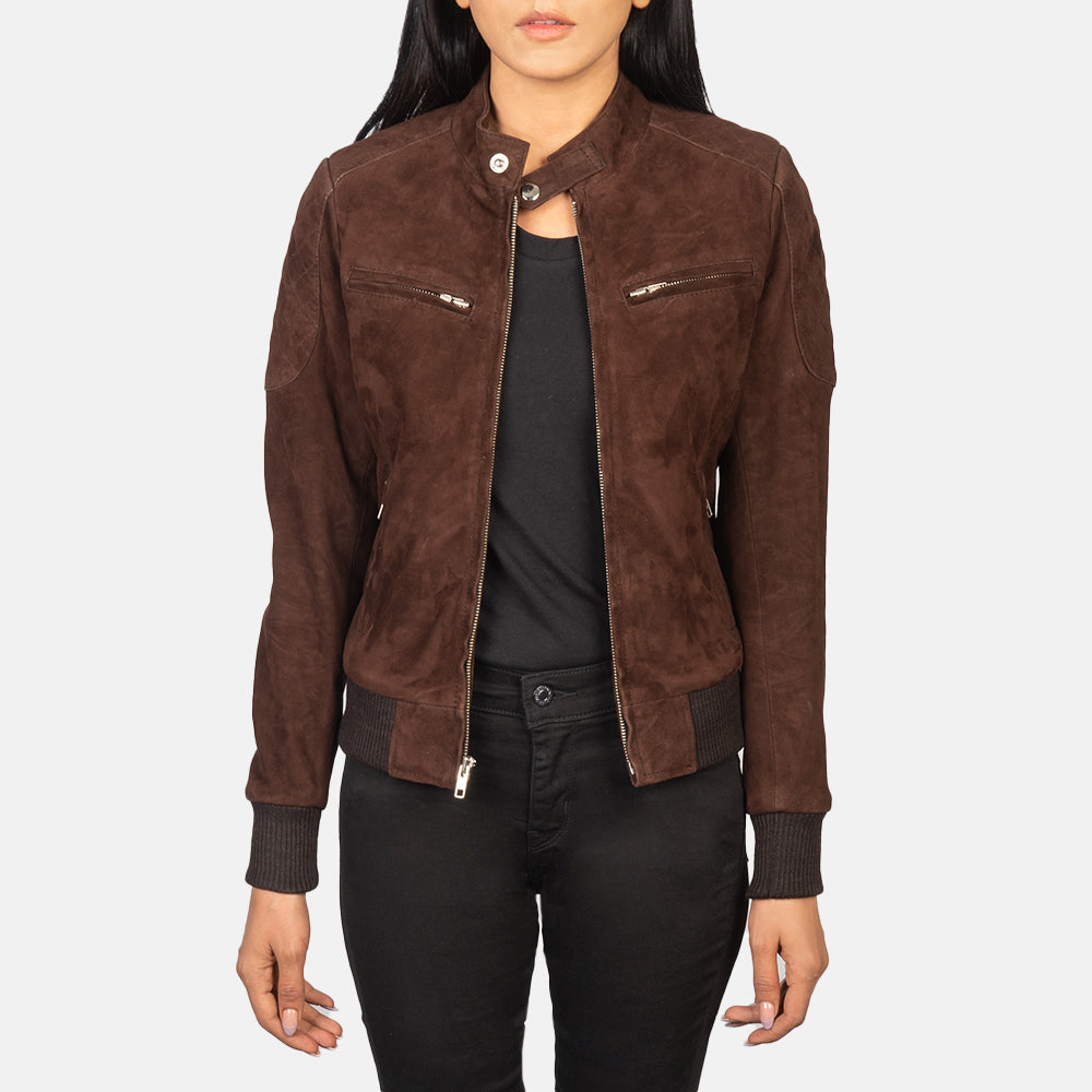 Tan suede bomber jacket womens on sale