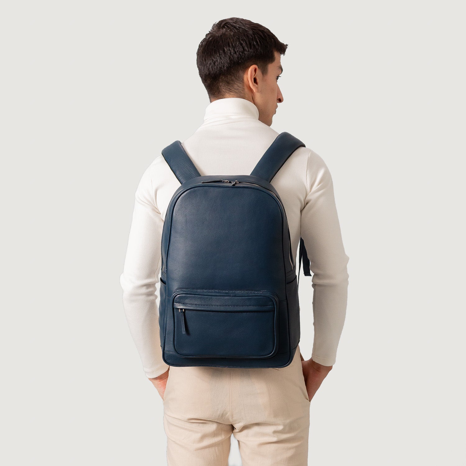 Navy leather rucksack outlet