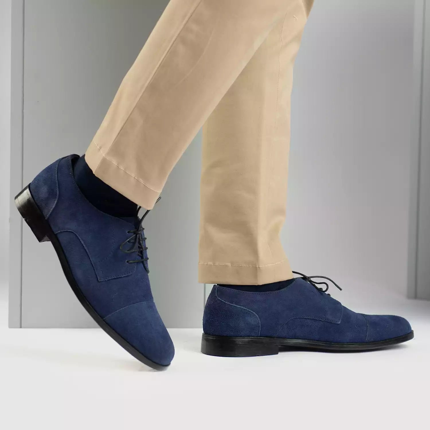 Men s Attorney Derby Midnight Blue Suede Leather Shoes The Jacket Maker