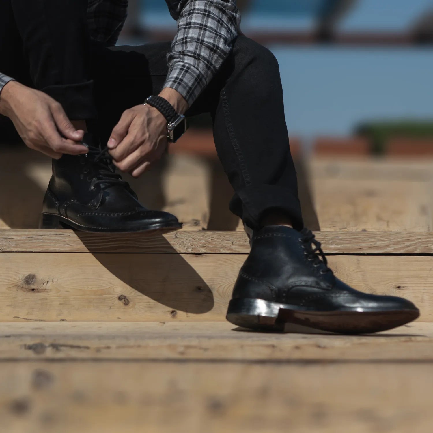 Men s Duster Brogues Derby Black Leather Boots The Jacket Maker