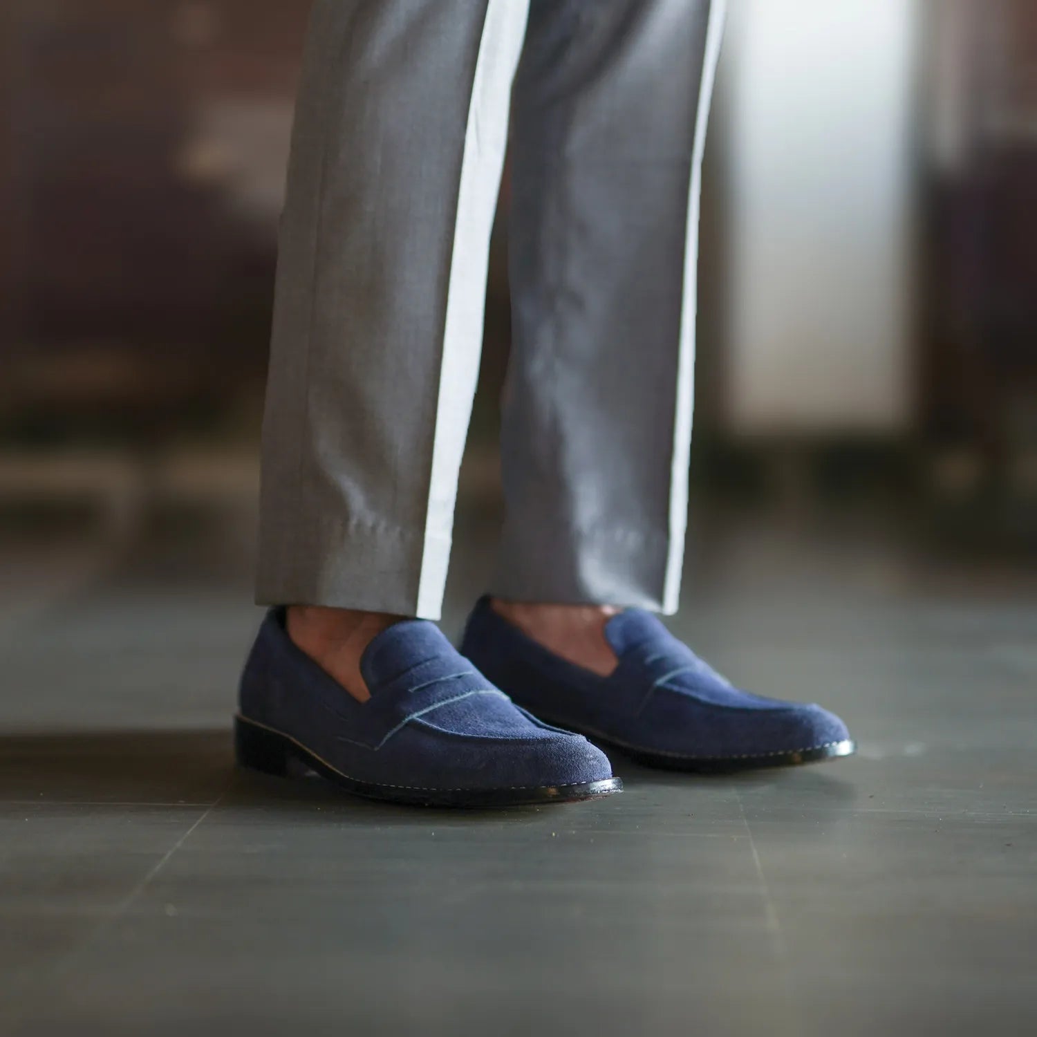 Mens blue suede loafers shoes clearance