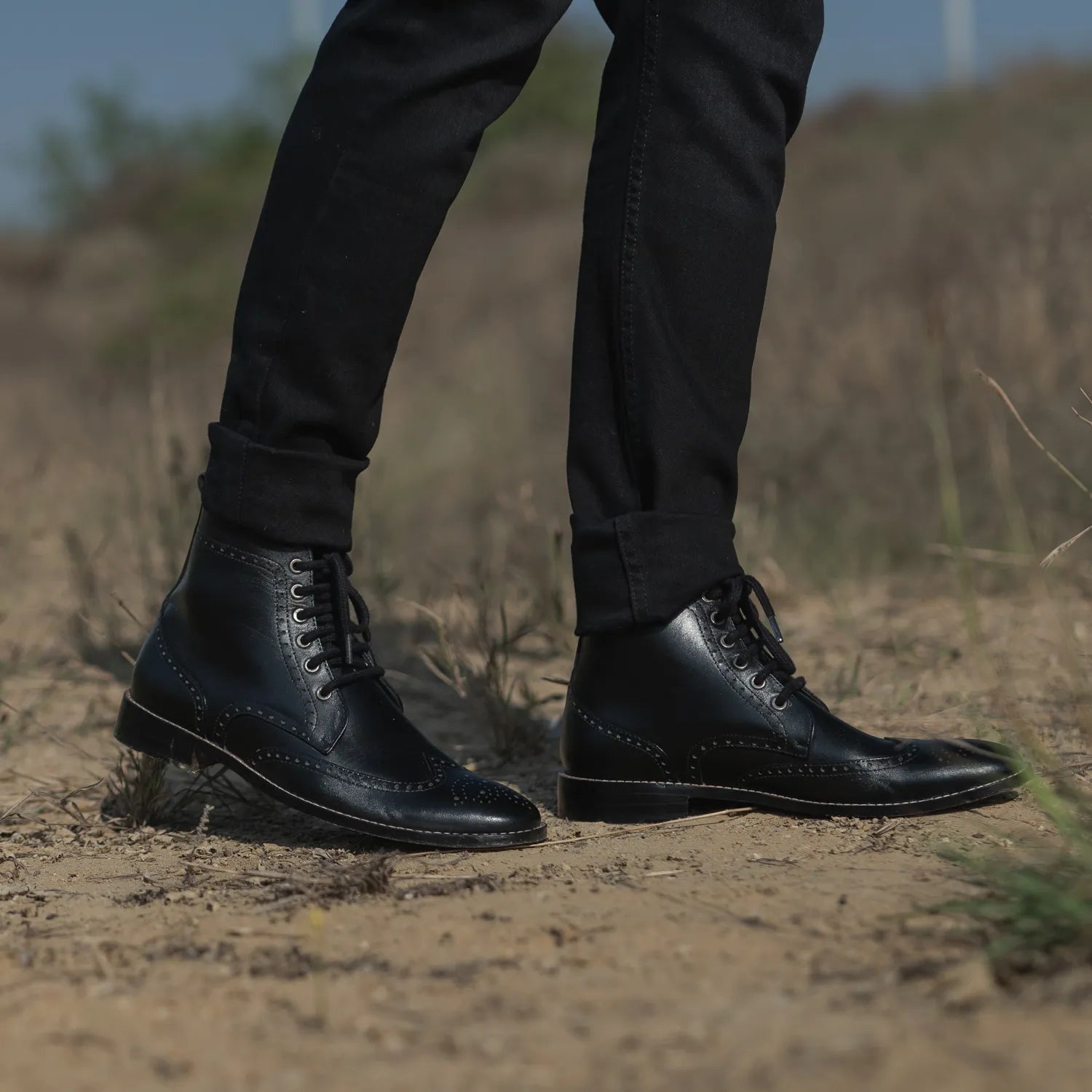 Men s Duster Brogues Derby Black Leather Boots The Jacket Maker