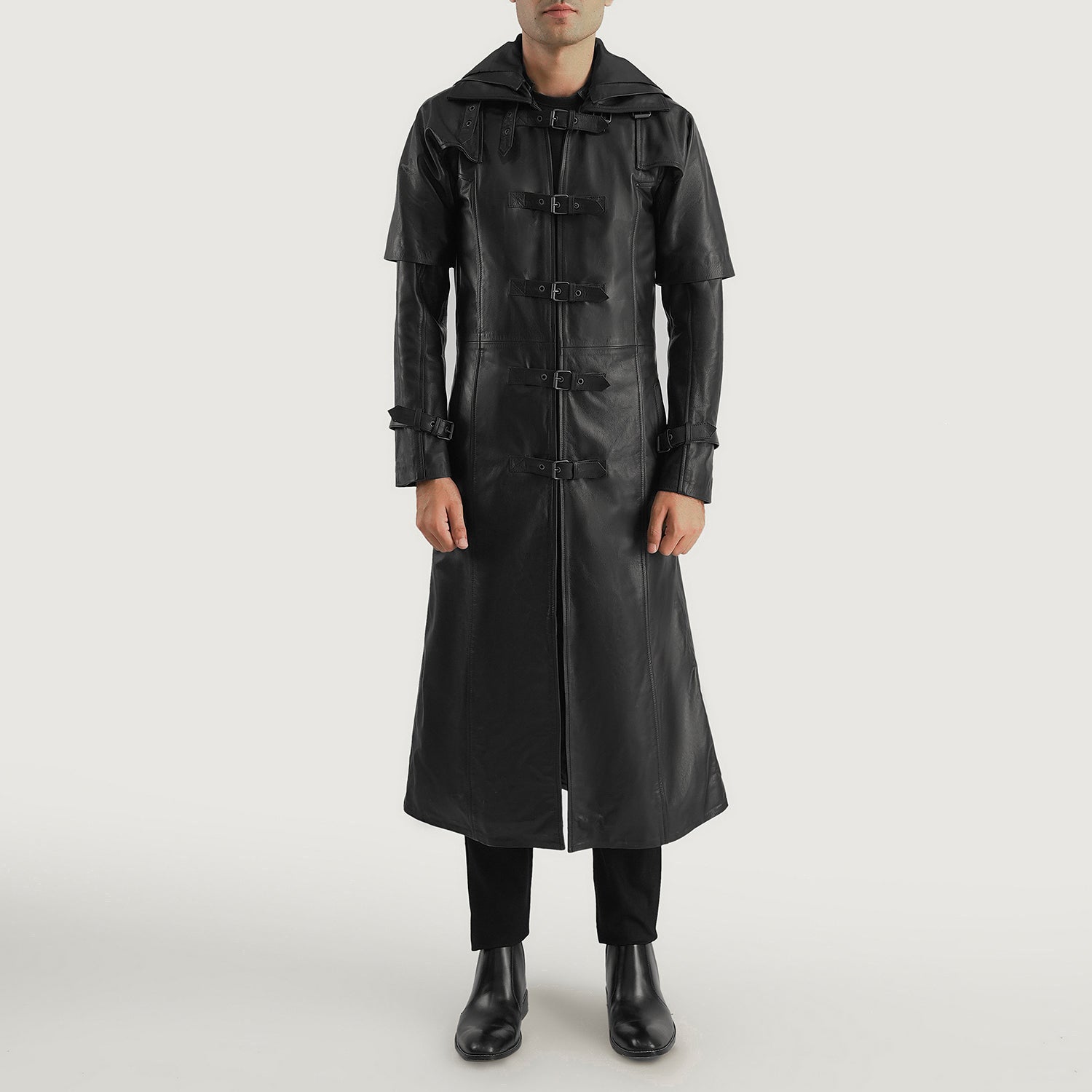 Huntsman Black Hooded Leather Trench Coat For Men TheJacketMaker