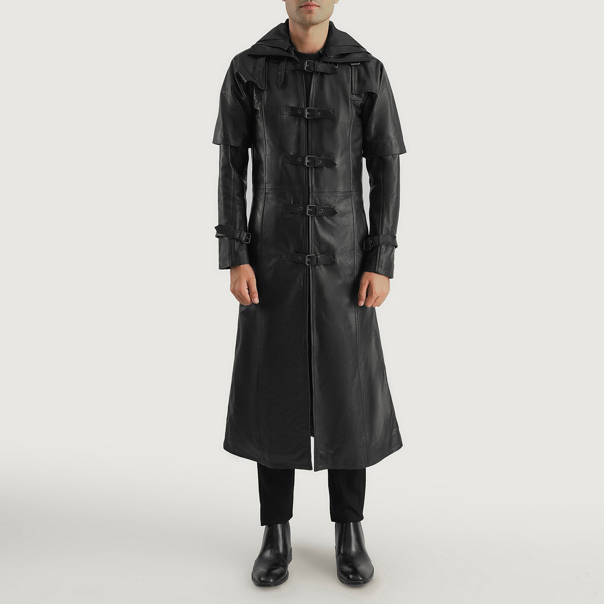 Huntsman Black Hooded Leather Trench Coat For Men – The Jacket Maker