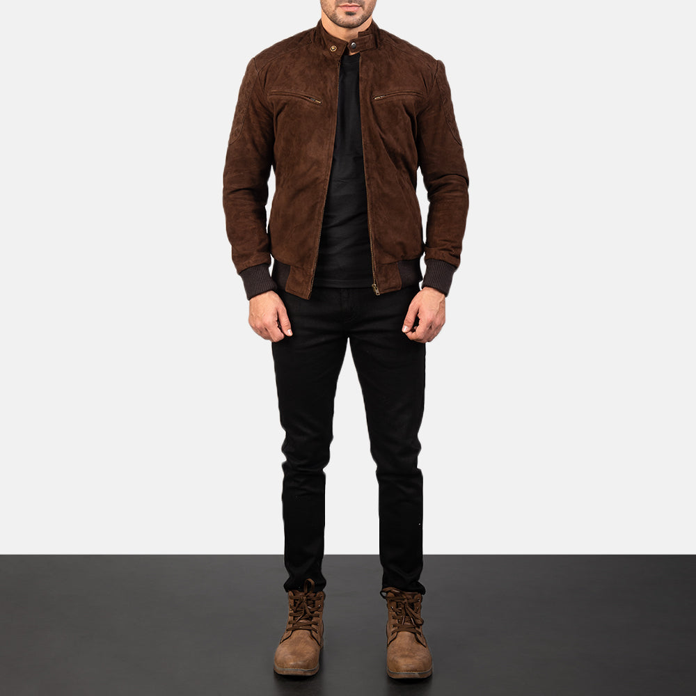 Men s Sven Mocha Suede Bomber Jacket The Jacket Maker
