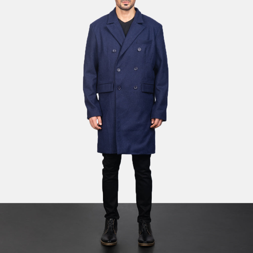 Men s Claud Blue Wool Double Breasted Coat The Jacket Maker