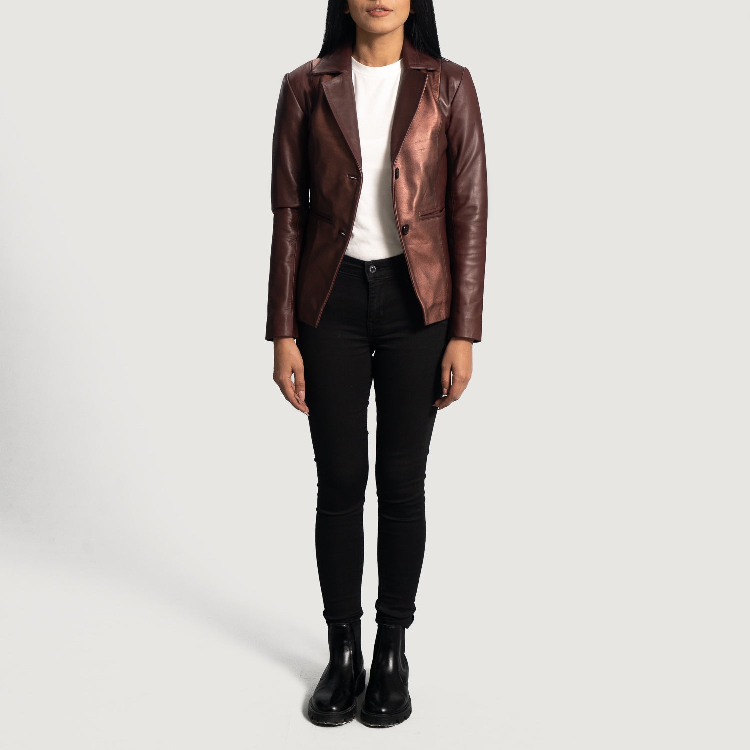 Maroon leather blazer shop